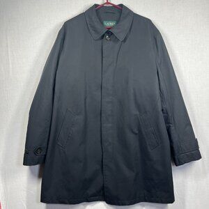 Lauren Ralph Lauren Coat Mens 44R Black Water Repellent Trench Jacket Rain Dress